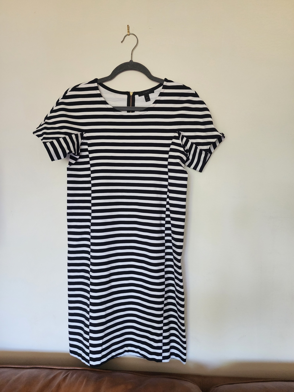 J. Crew Black & White Striped Midi Dress